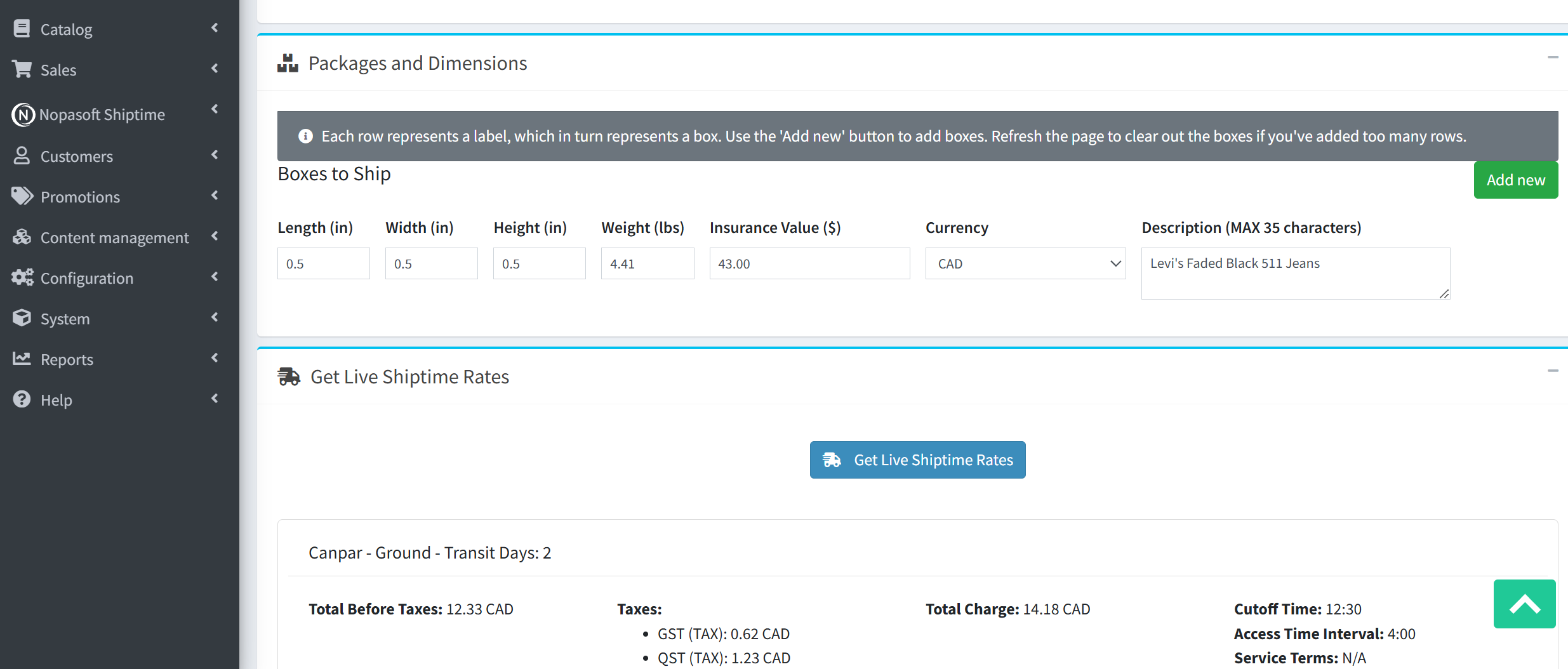 Create Labels and Boxes | Nopasoft Shiptime Connector Create Shipping Labels and Boxes for Shipments with Nopasoft Shiptime Connector